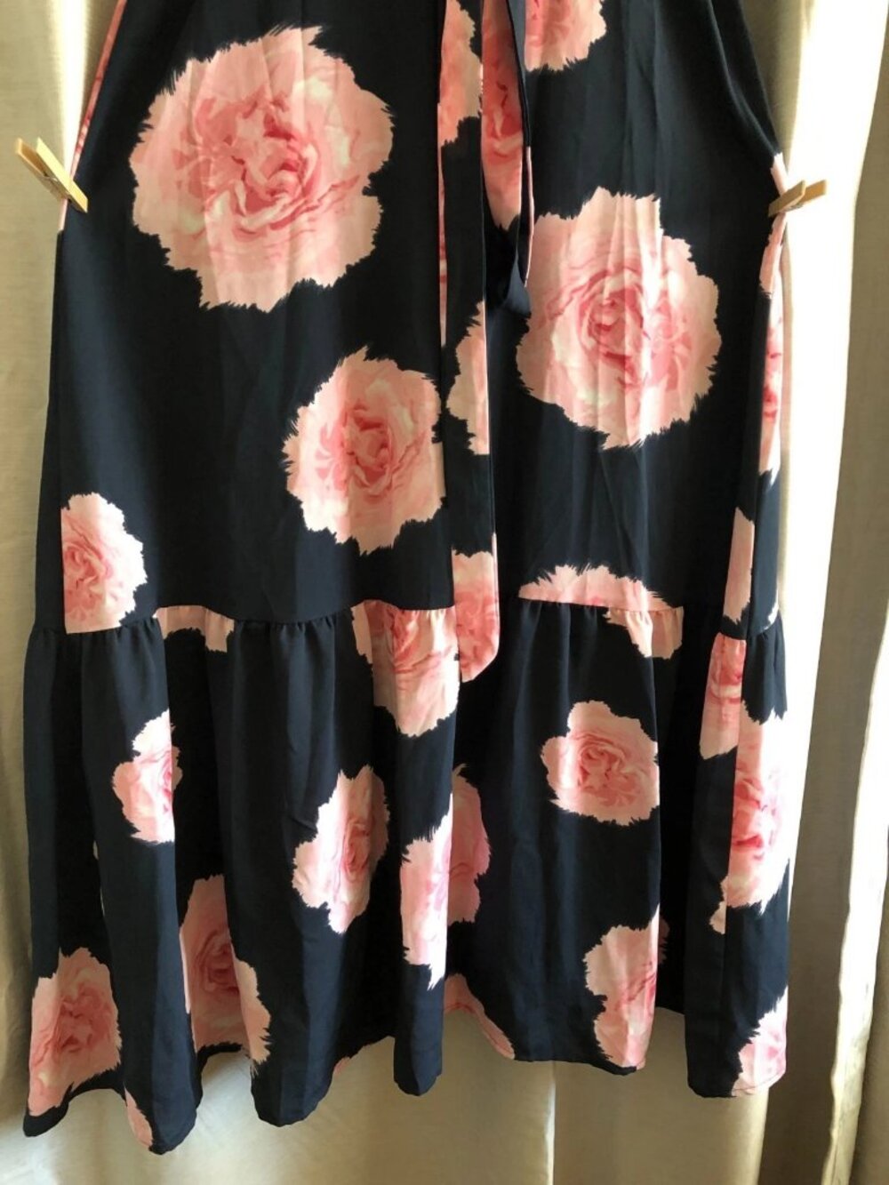 Floral Print Wrap Women's Dress-Bar III-Small Black Pink 3/4 Sleeve Beach Boho - Picture 14 of 16